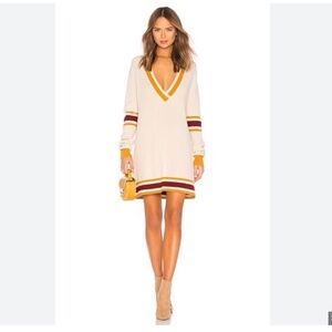 For Love and Lemons Ivy League Sweater Dress Cream with Maroon & Gold Stripes XS